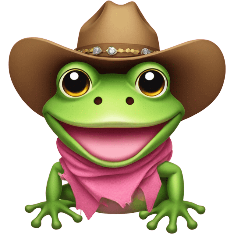 frog in a pink cowgirl hat emoji