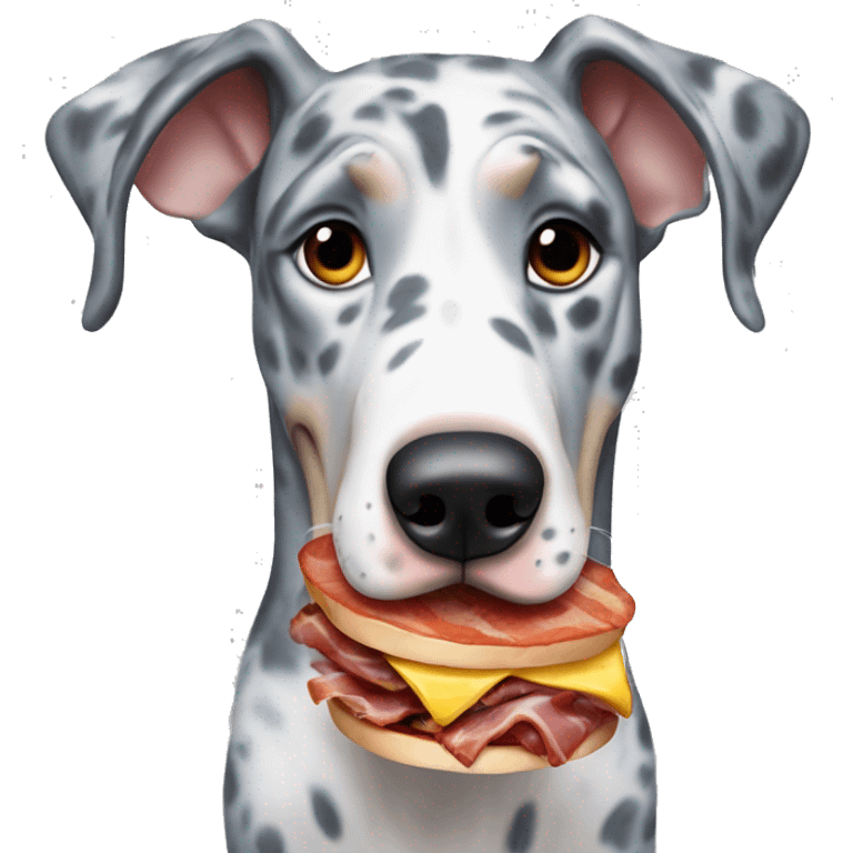 Blue Merle Great Dane eating bacon emoji