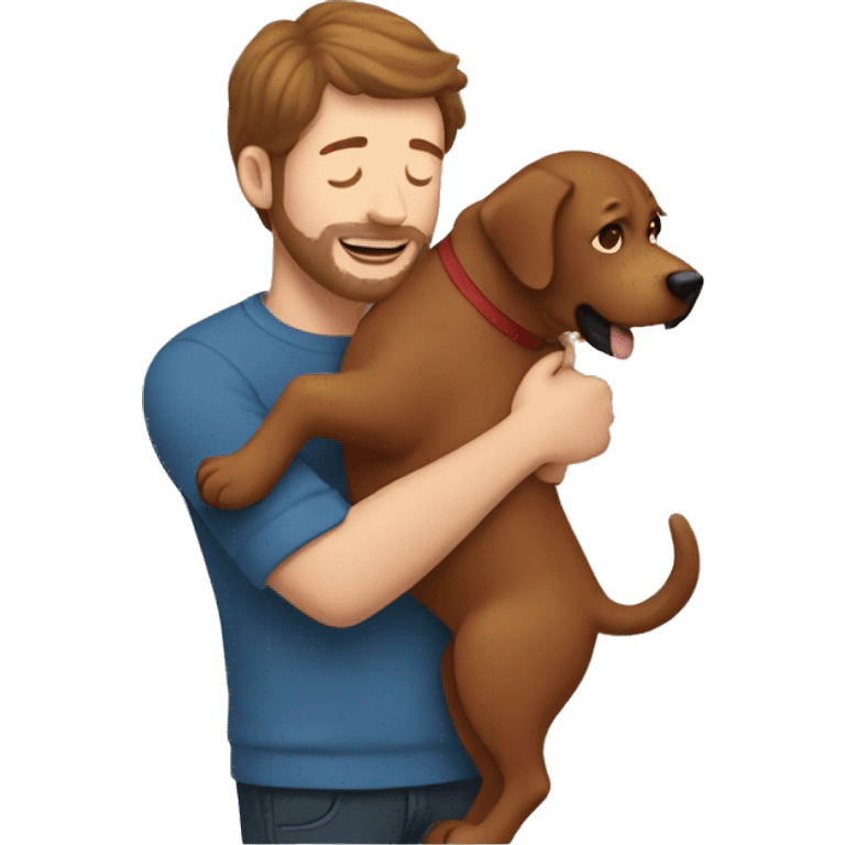 Red Labrador giving brown haired man a hug emoji