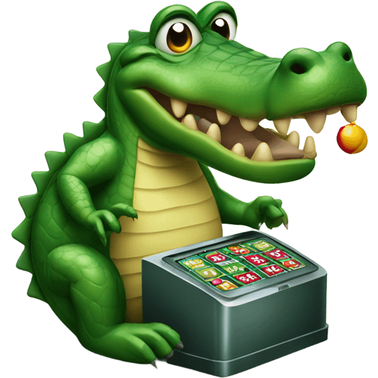 Greedy alligator playing slot machine  emoji