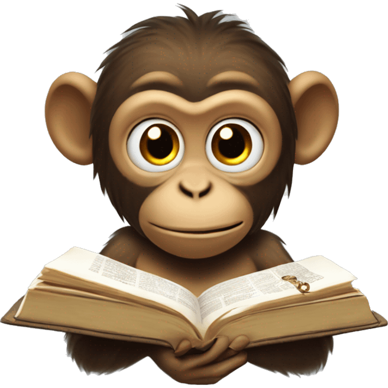 Monkey reading a bible with sparks and pretty stuff coming out of book emoji