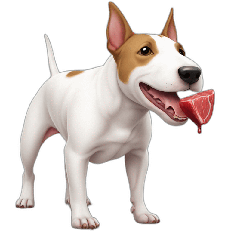 Bull terrier en train de manger de la viande crue  emoji