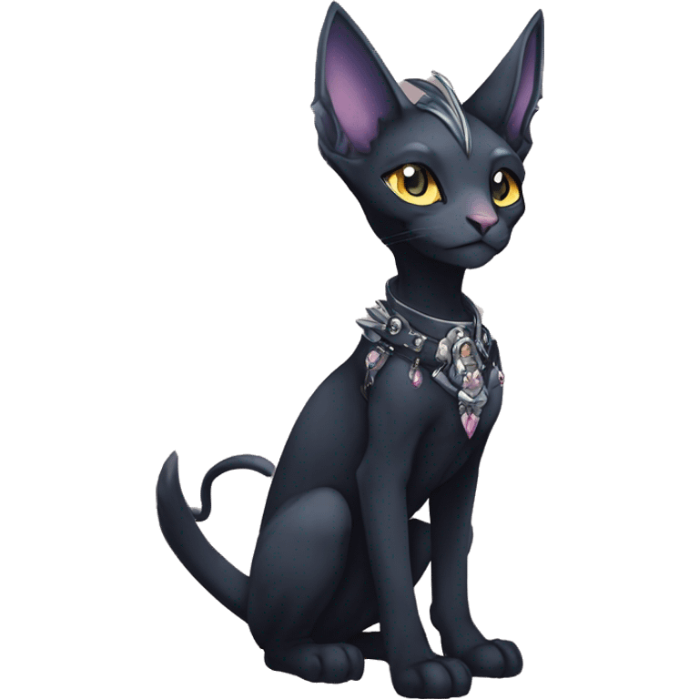 cool punk lunar kawaii anime edgy distinguished ethereal elegant beautiful fantasy black ethereal fantasy nargacuga-Noivern-sphynx-Quiana-Fakemon collar harness jewels full body emoji