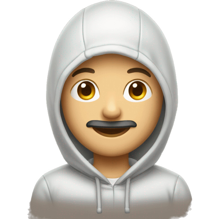 smiling bald boy in hoodie with mustach emoji