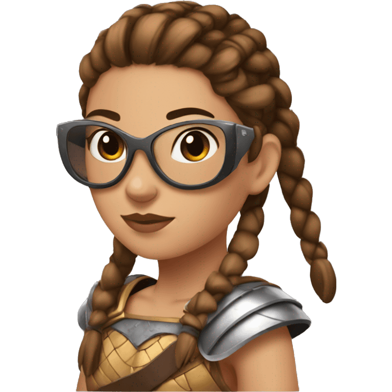 Girl gladiator with French braids, brown hair and sunglasses emoji