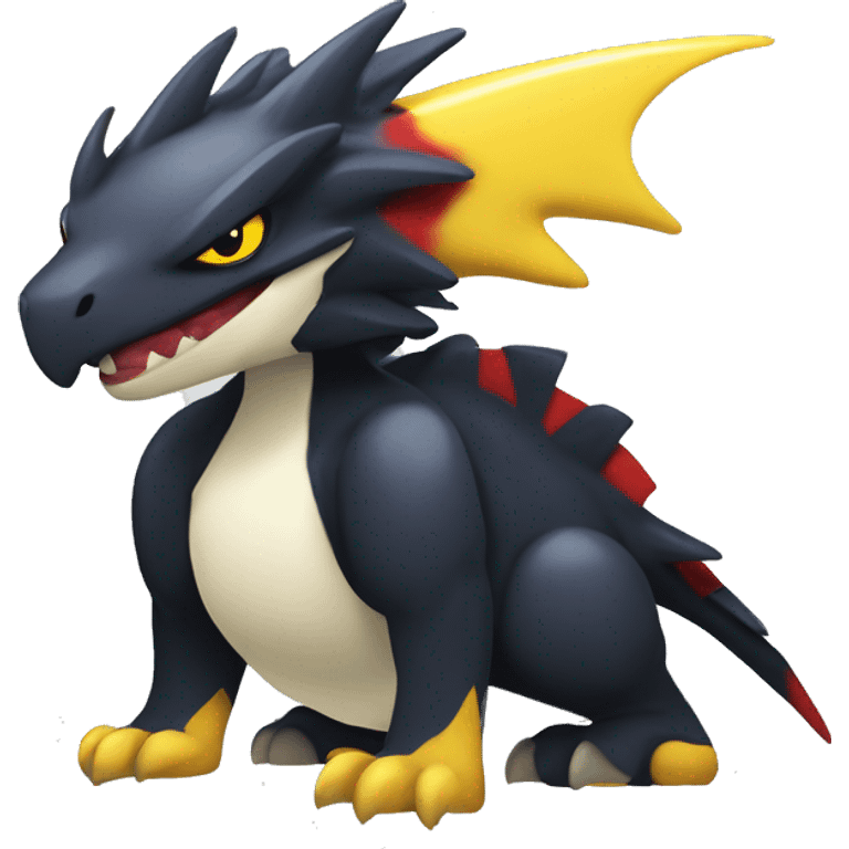 Black Cool Edgy Nargacuga-Garchomp-Absol Fakémon  with White and Red and yellow Edgy markings emoji