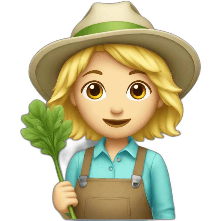 short blonde hair gardener girl with hat emoji