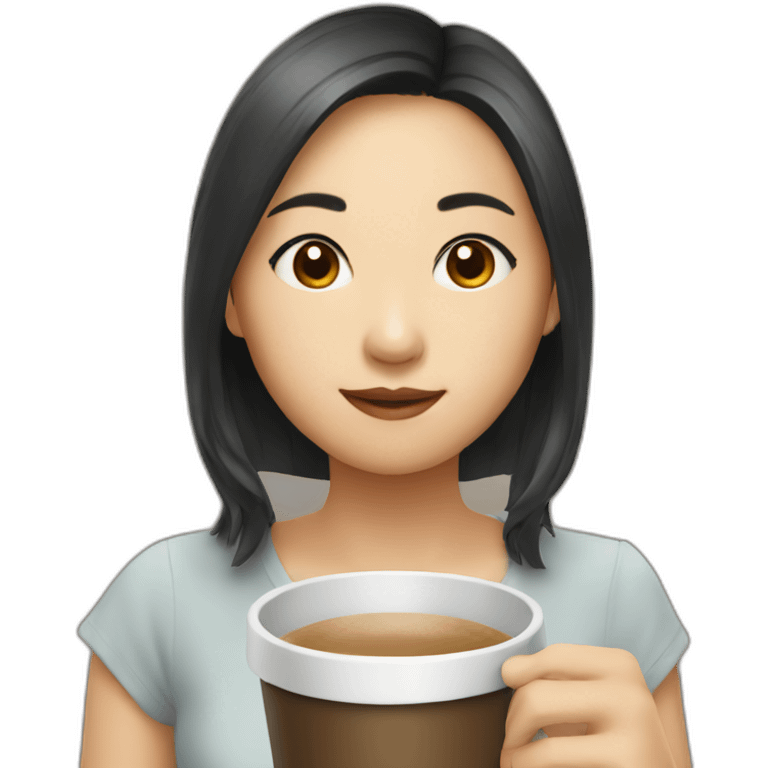 a asian girl drinking coffee emoji