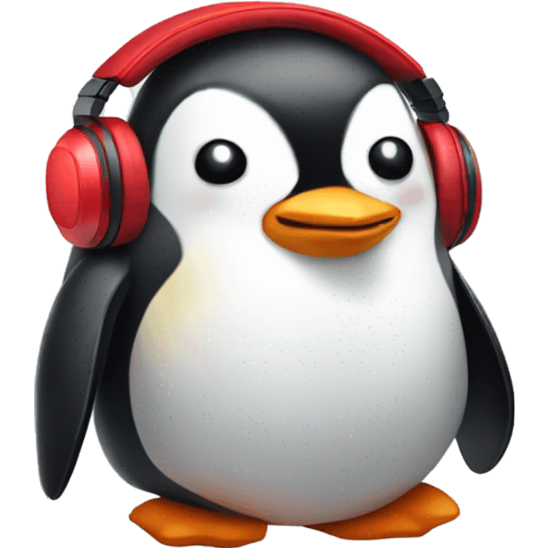 penguin in red gamer headphones emoji