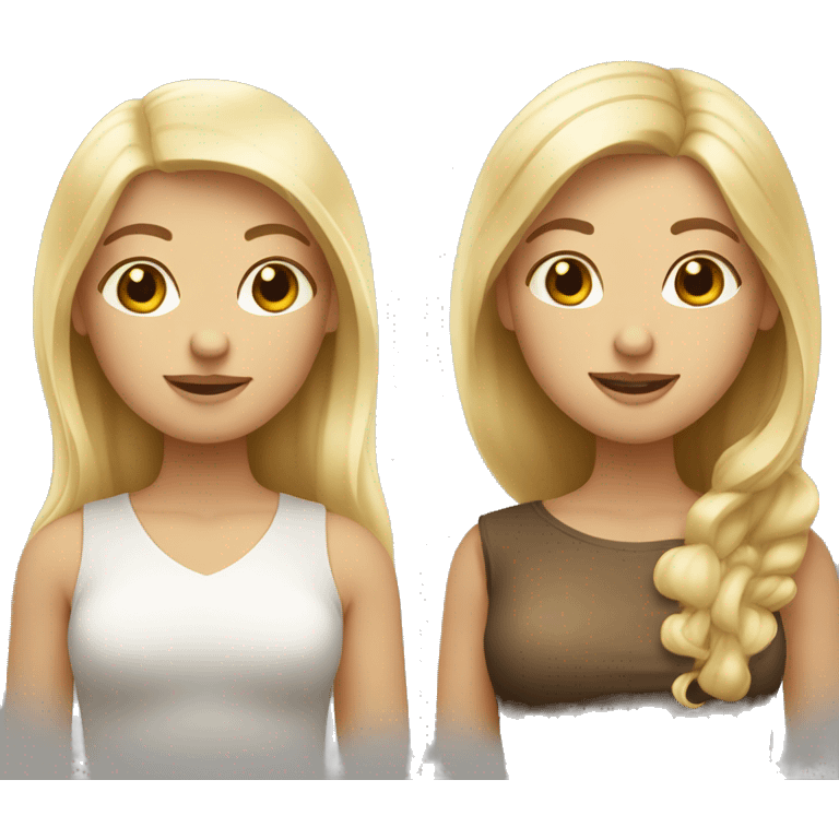 Two friends. One chubby blonde with blue eyes and the other Brazilian with brown eyes and dirty blonde long hair emoji