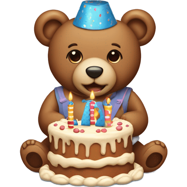 Teddy bear holding a birthday cake emoji