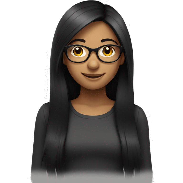 smiling girl with black long  hair, with glasses emoji