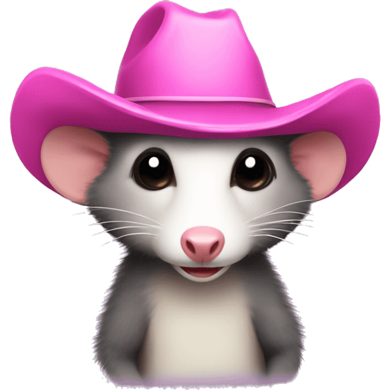 Opossum wearing a pink cowboy hat emoji