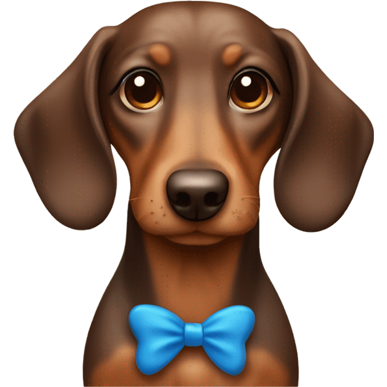 Boy brown and tan sausage dog with blue bow emoji