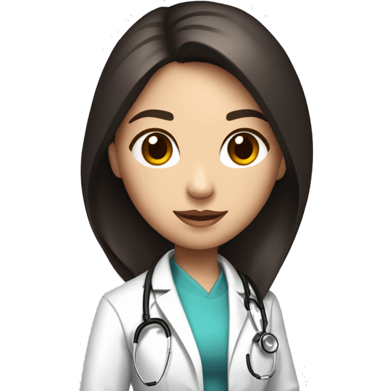 a young female doctor with a white coat and stethoscope around her neck with black and red highlighted hair of shoulder length full body  emoji