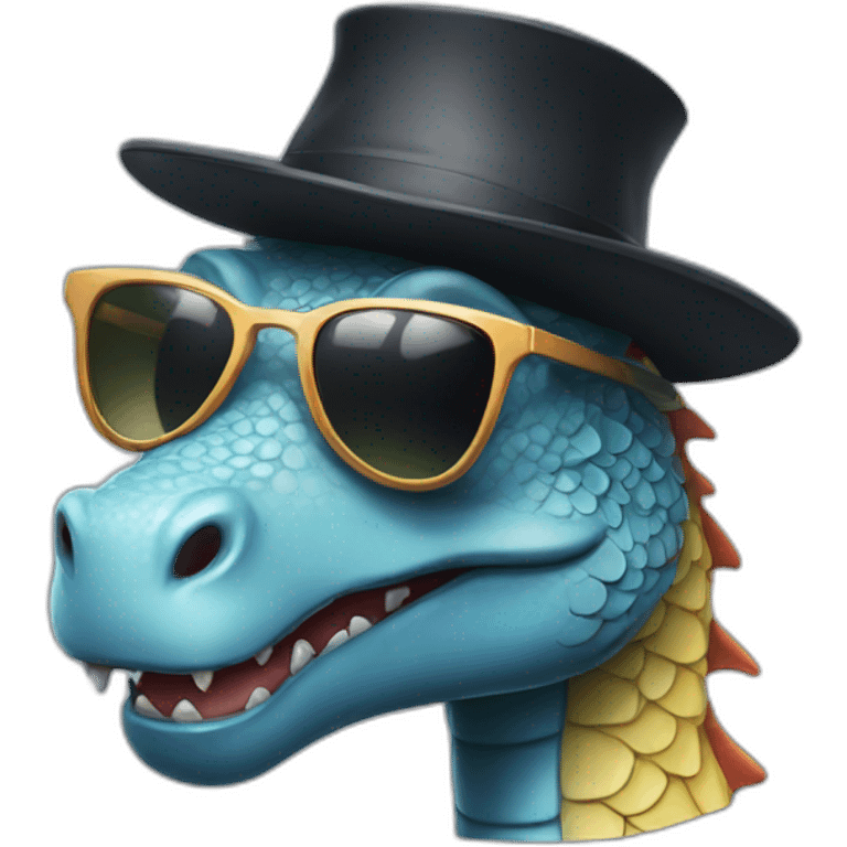 A dragon with sunglasses and a little hat emoji