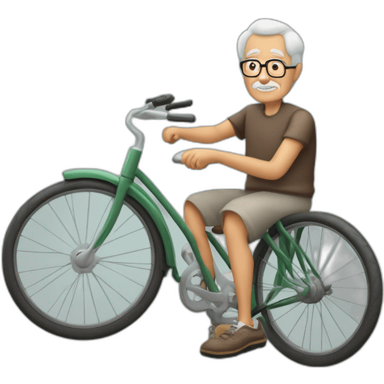 Abuelo muy gordo. sin barba. con una boina en la cabeza. pedaleando con una bicicleta antigua. con cara de cansado. emoji