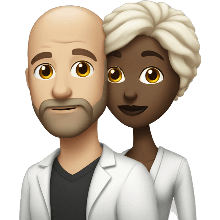 White Man bald with dark beard kissing short brown woman with long dark wavy hair emoji