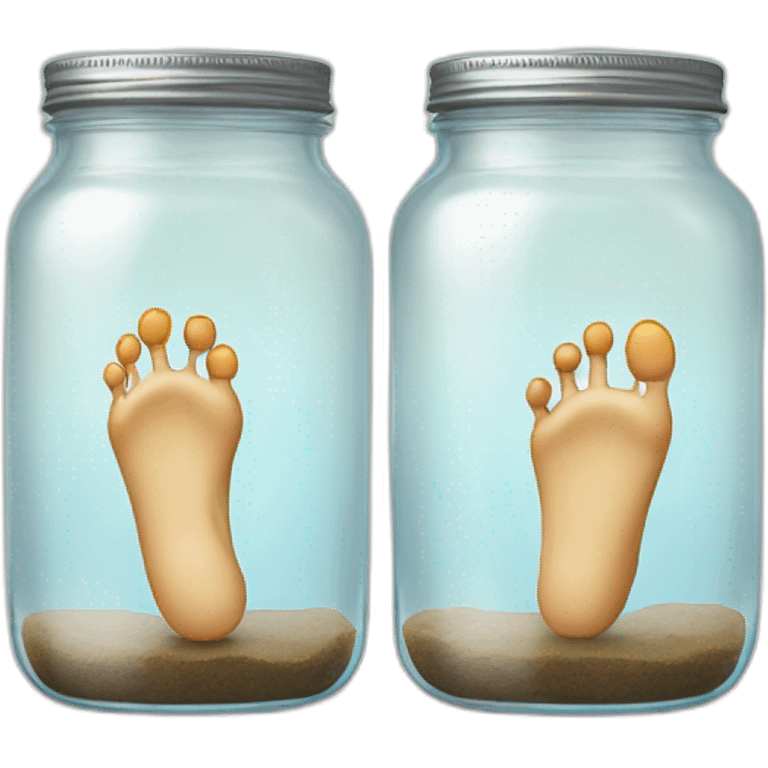 two human feet right and left outside of an empty glass jar between them emoji