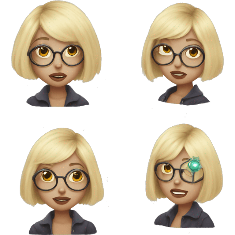 Blonde Bob cut hair weird Karen with circular glasses and tarot cards emoji