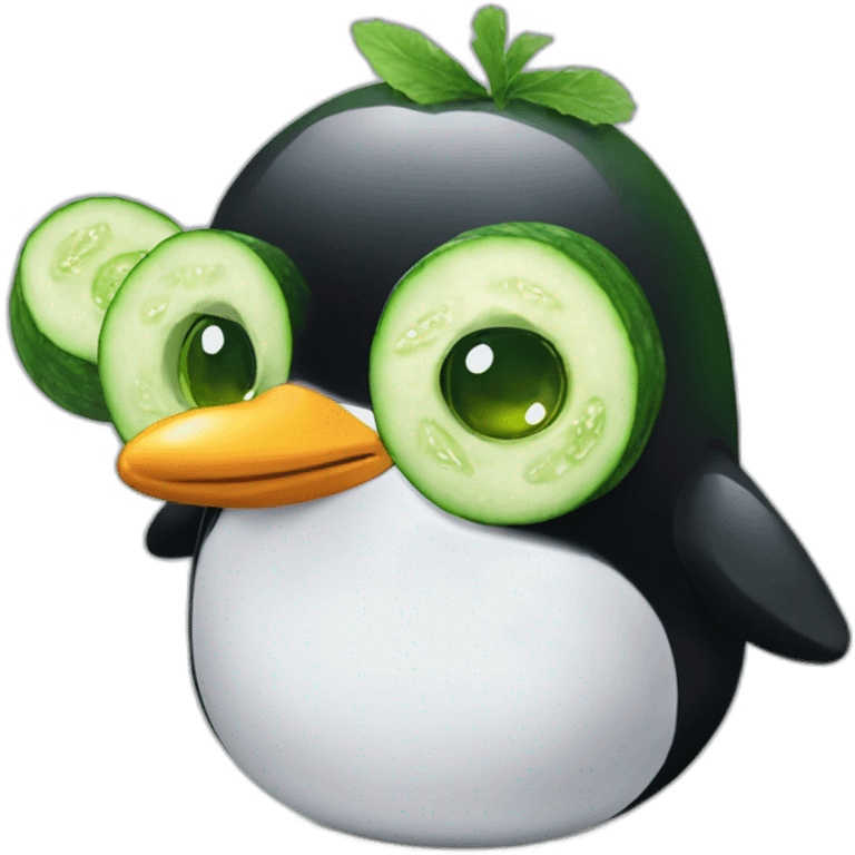 penguin head with green mowhawk and cucumbers on his eyes emoji