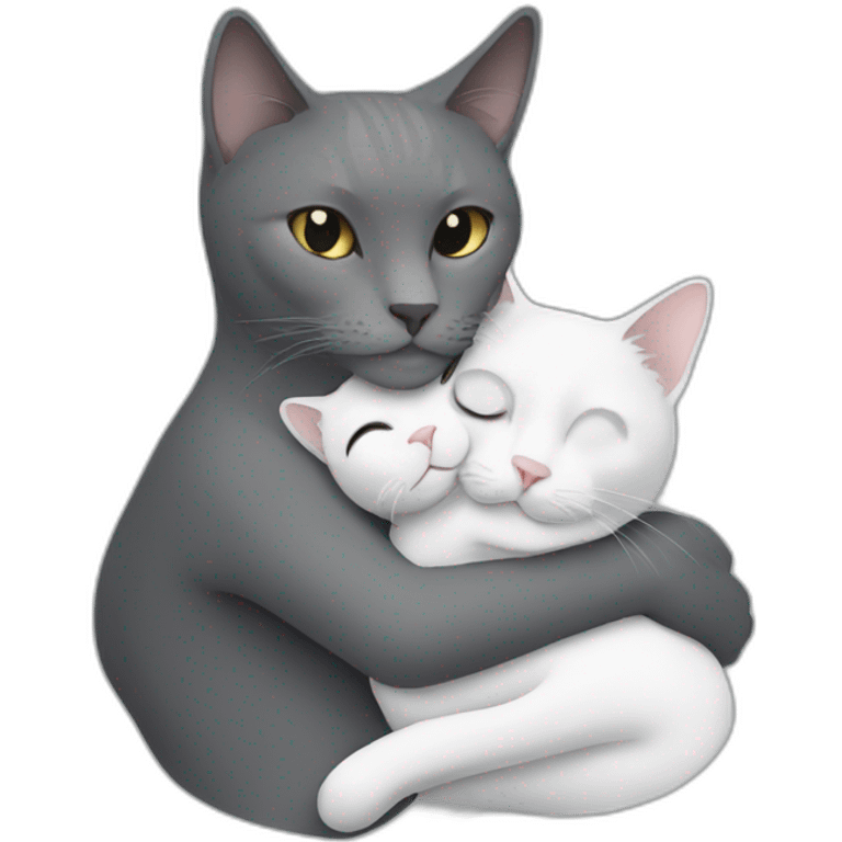 White grey cat cuddling brunette lady emoji