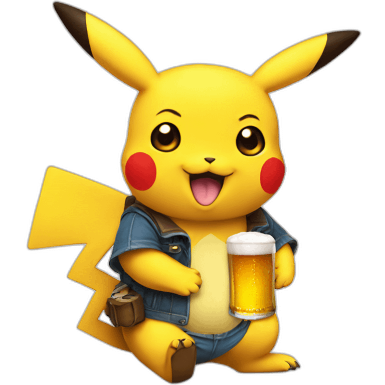 Pikachu with beer emoji