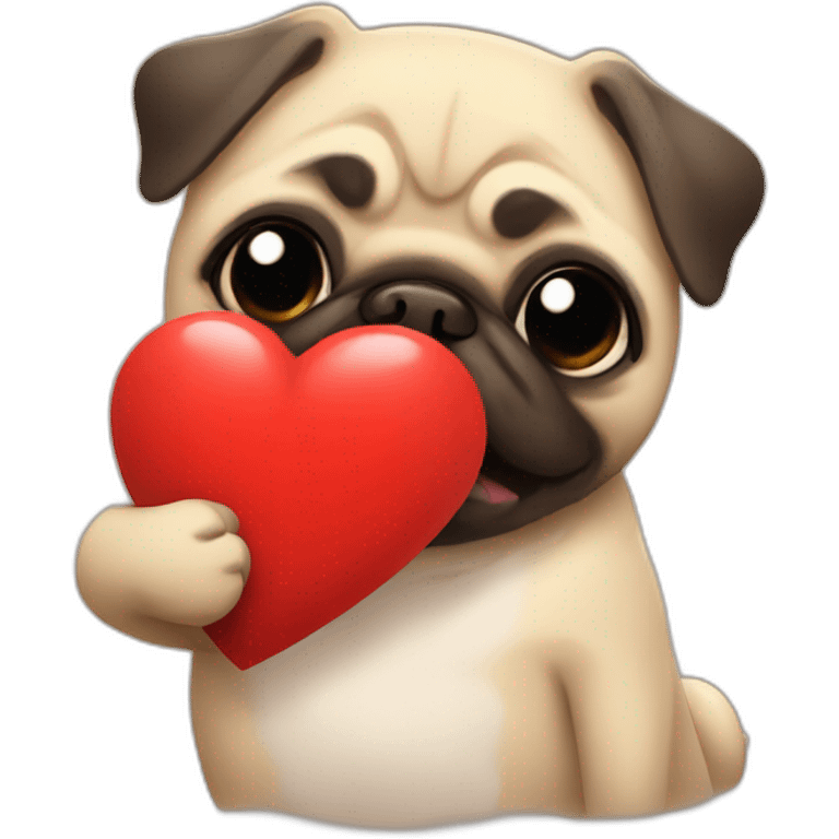 anime pug holding up a big red heart emoji