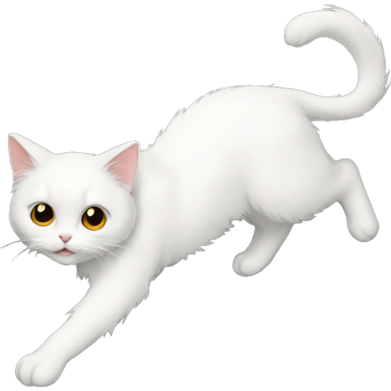 Fluffy white cat sliding down stairs emoji