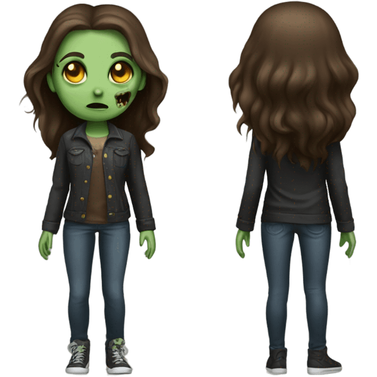 girl zombie with brown hair long and a long sleeve black emoji