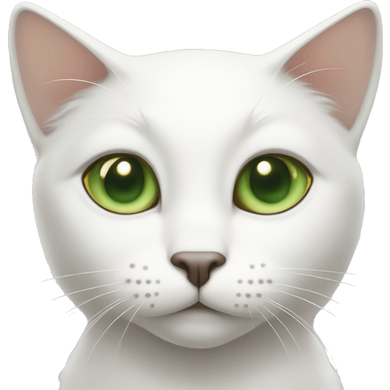 white cat with tan and grey spots and green eyes emoji