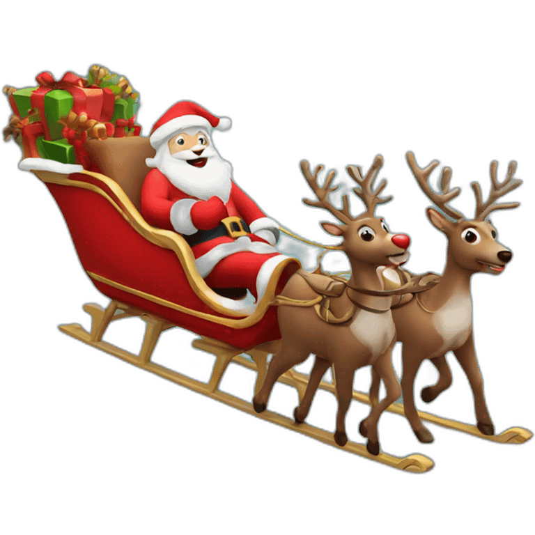 Santa Claus flies on a sleigh with reindeer emoji