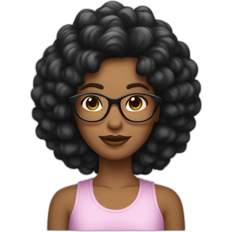 Fille peau clair cheveux noirs longs ondulés et lunettes de vue emoji