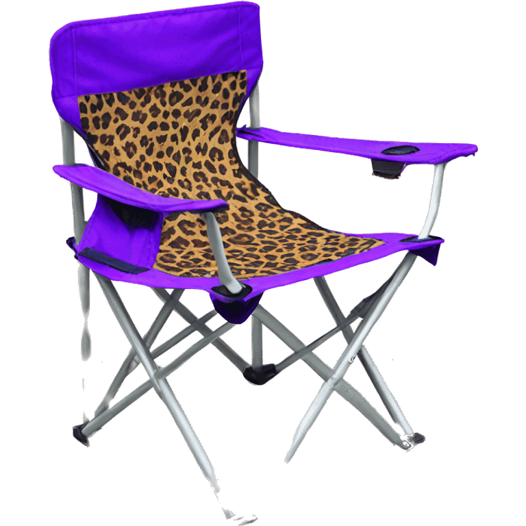 Realistic purple and leopard print pattern camping folding chair isolated.  emoji