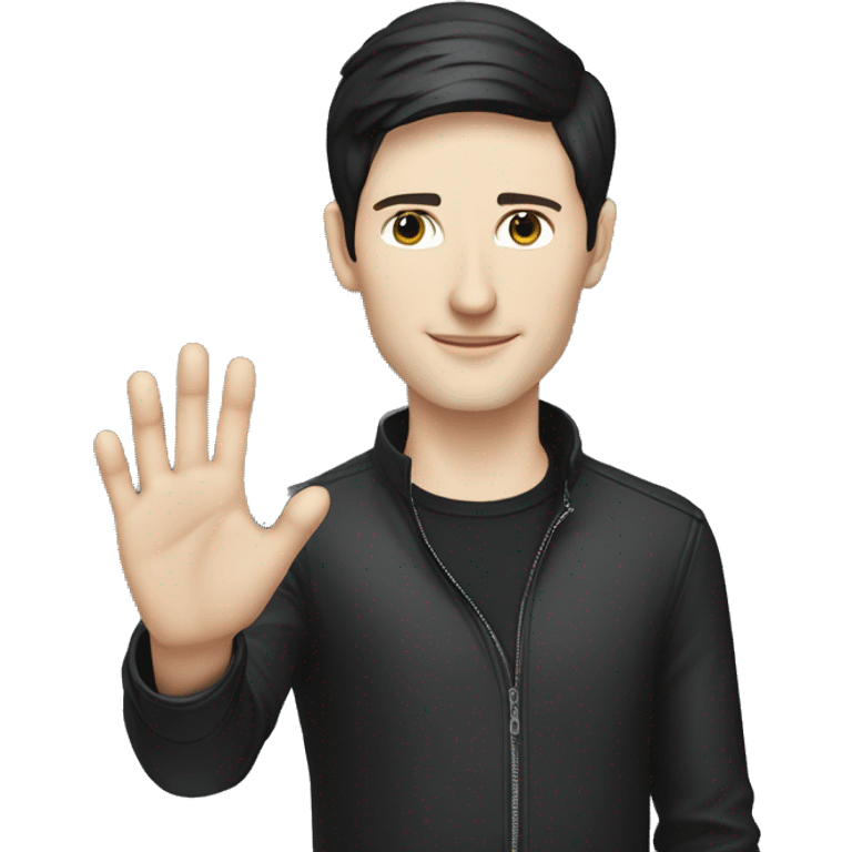 Pavel Durov stands and holds his hand extended to the side, as if he has something in his palm emoji