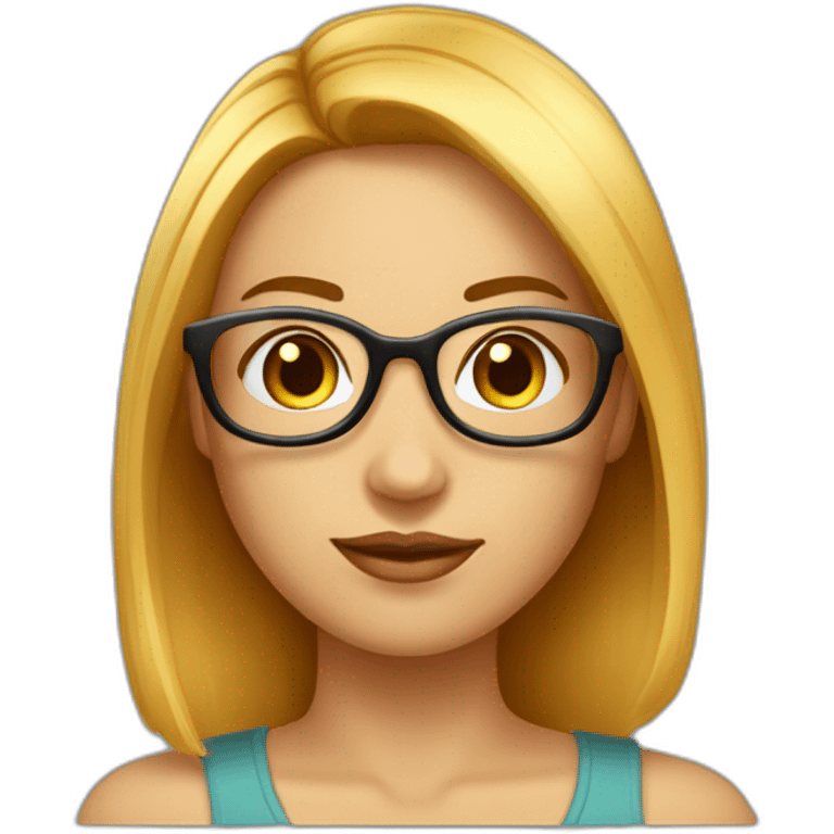 femme avec cheveux lisses coupe carré tête ronde peau mate possèdent des lunettes  emoji