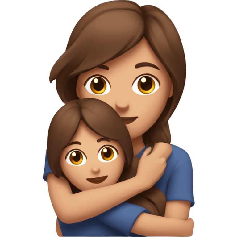 woman with brown short hair hugging a woman with brown long hair with hearts surrounding them emoji