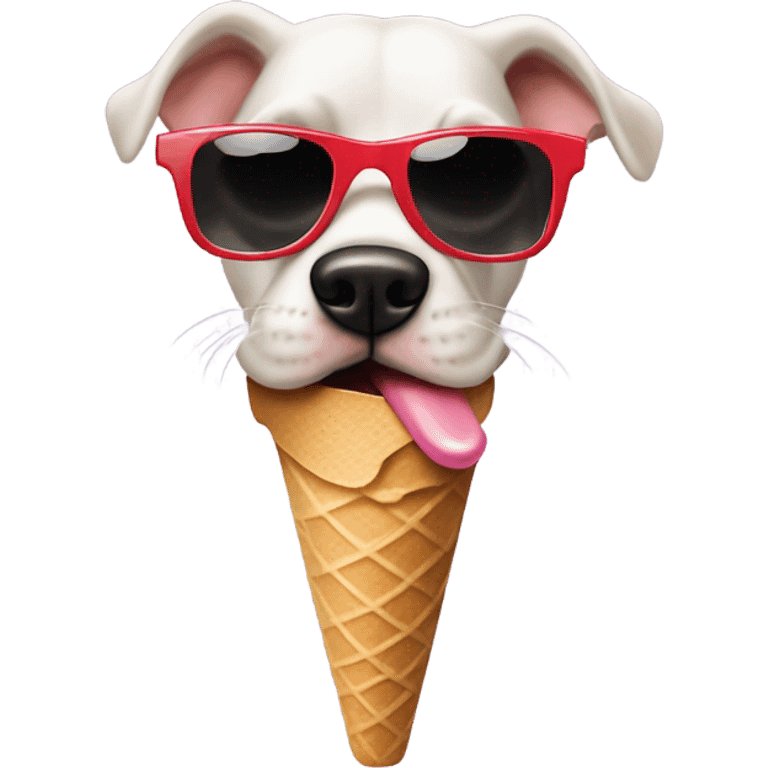 A dog licking a ice cream cone with cool sunglasses emoji