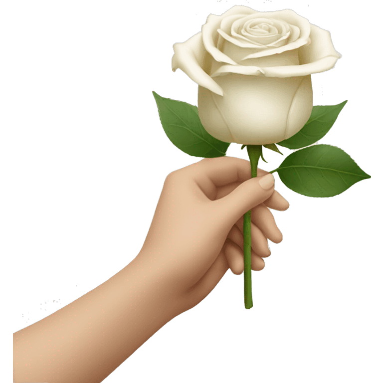 front view, a hand holding a white rose, transparant background emoji