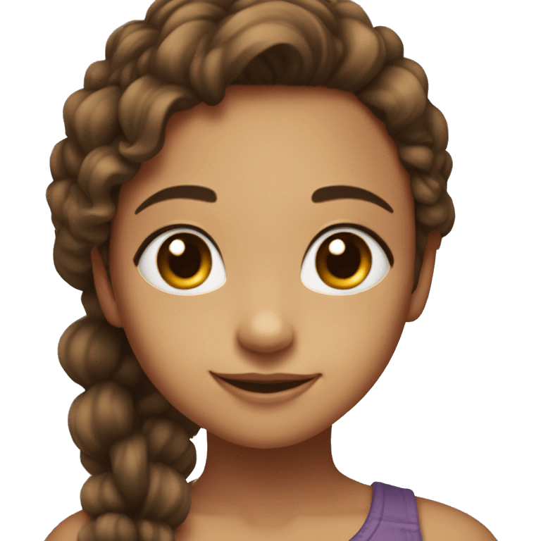 Tail girl with brown straight and a little bit curly hair, brown eyes, straight and long beautiful face, looking straight to the camera emoji