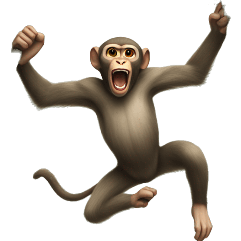 Aggressive wild macaque jumping on a liana emoji