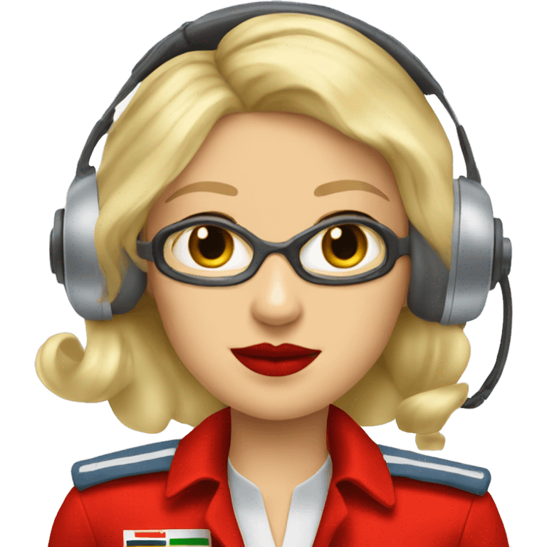 Blonde Russian pilot girl with red lips with airplane pilot headset   emoji