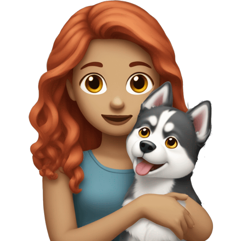 Red haired girl holding a husky emoji