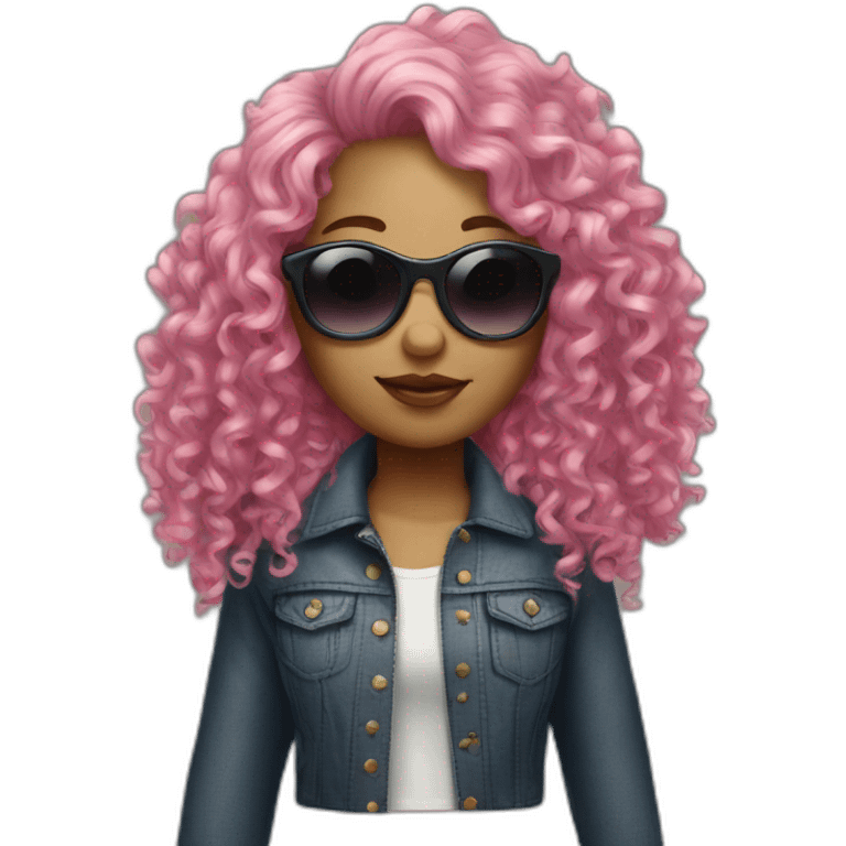 girl with pink curly hair and sunglasses emoji