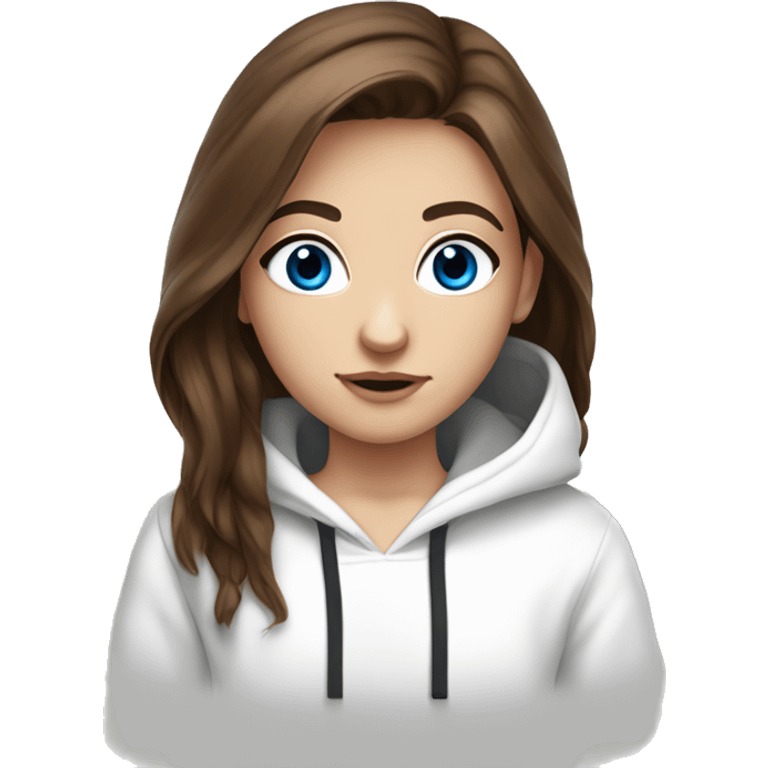 Really beautiful Brown hair blue eyes teenager in a white hoodie. Big Eye lashes  emoji