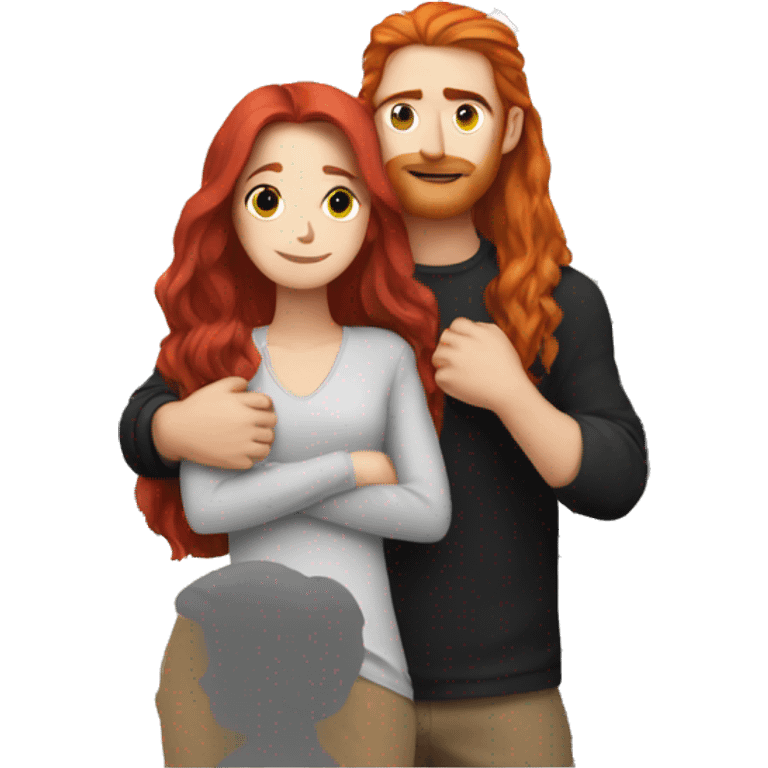  A girl with long red hair hugs a white black-haired guy emoji