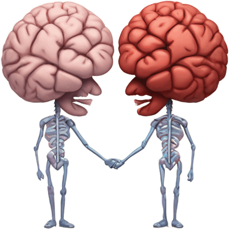 brain and atomic heart holding hands , mental health emoji