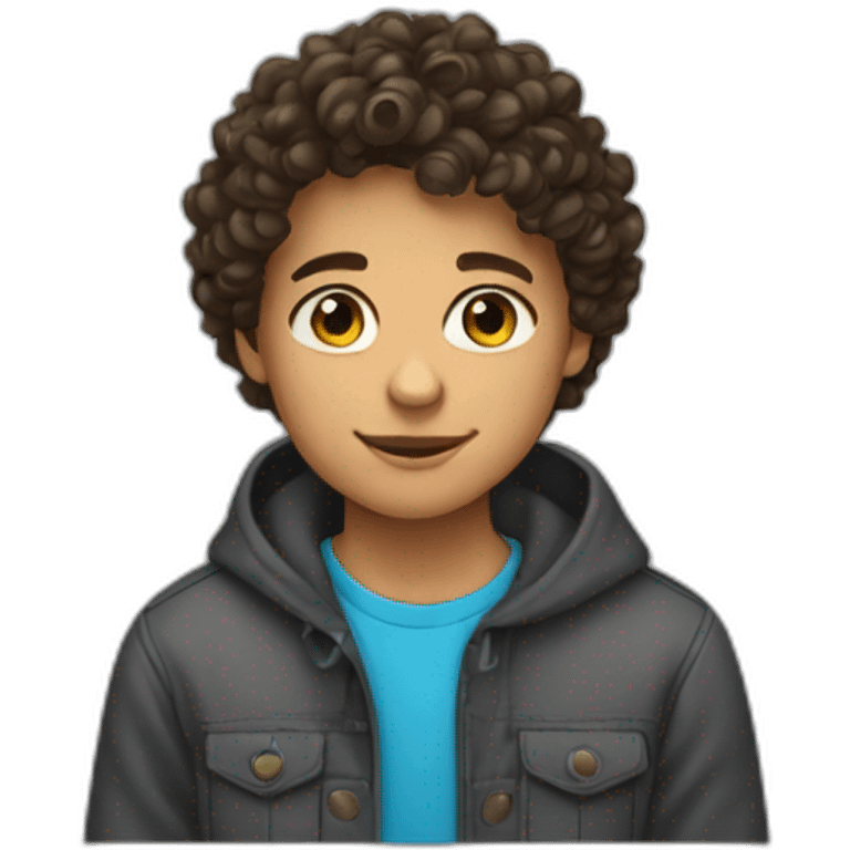 13 year old boy with curly brown hair emoji