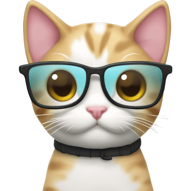 Un gato kawaii con lentes de nerd y un mate en la mano emoji