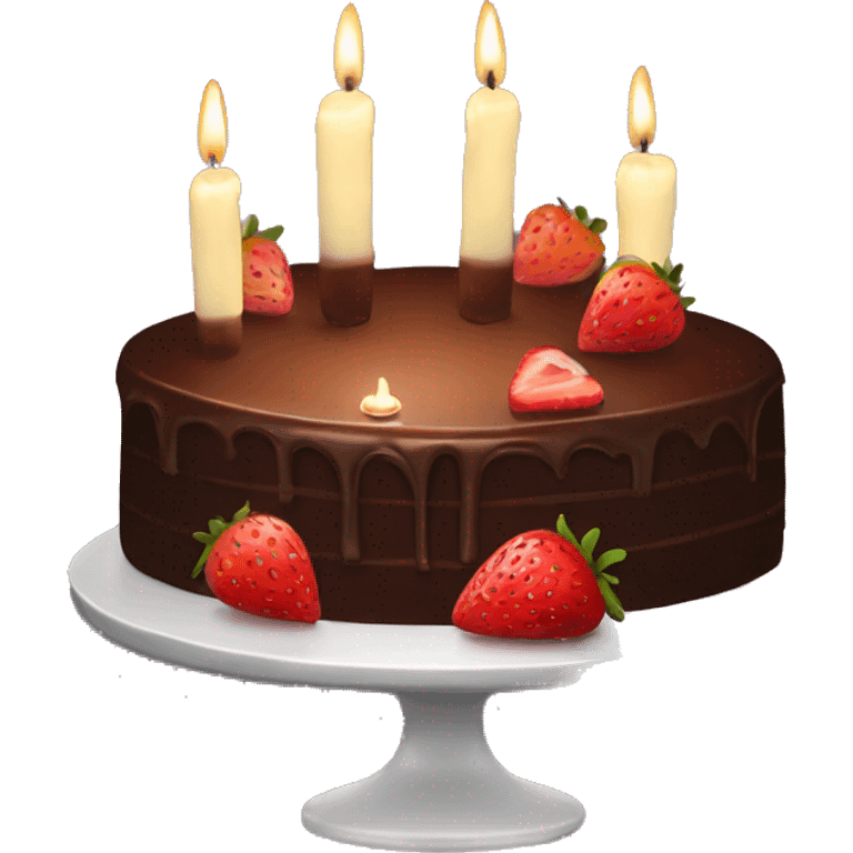 chocolate cake with strawberry and candles emoji